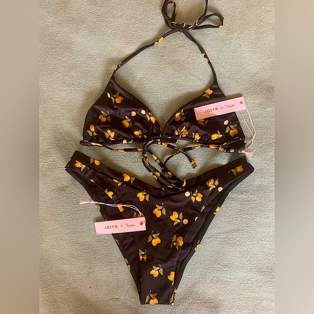 NWT Jolyn X Tia Blanco Lemon Drop Kewalos Top and Lennox Bottom Bikini Set